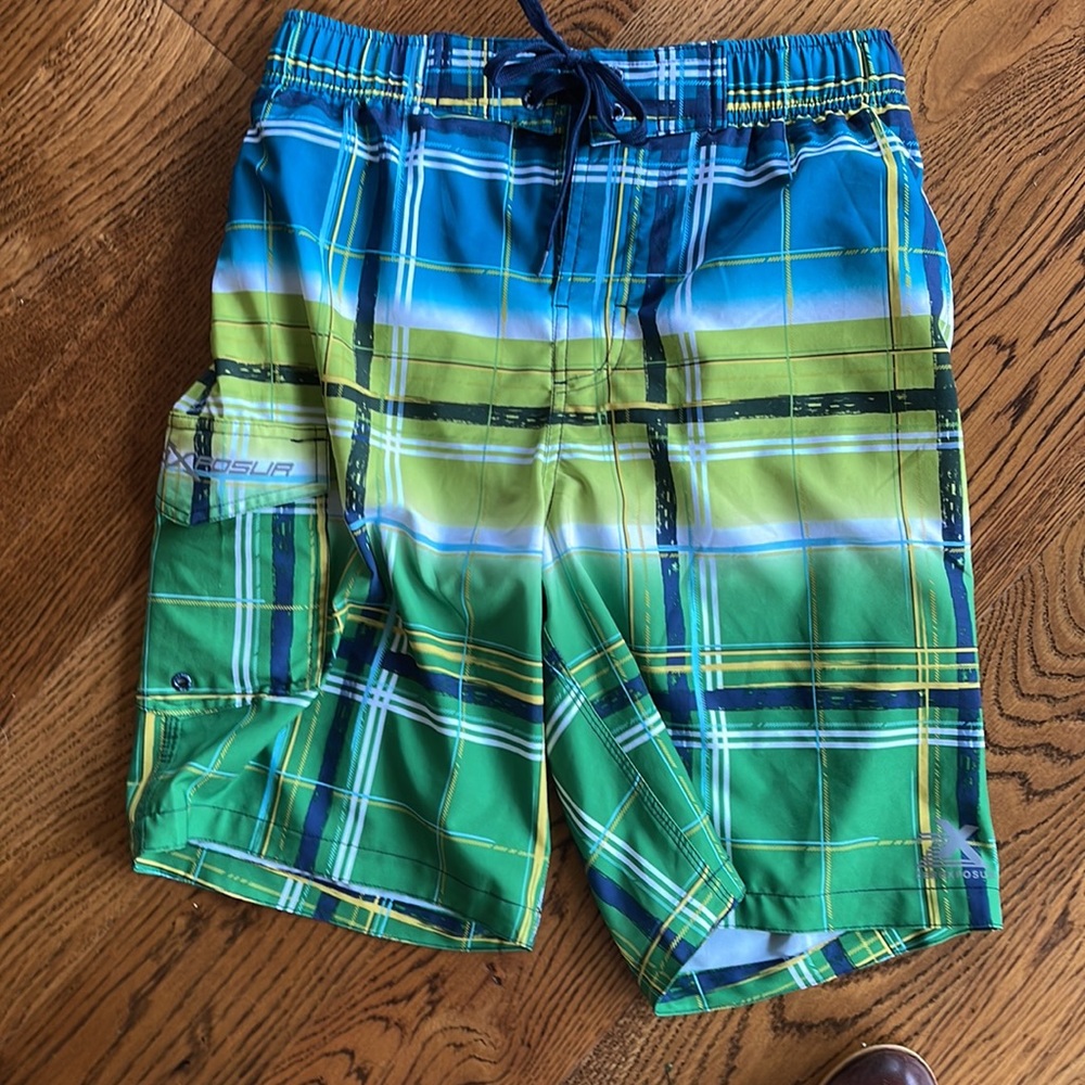 ZeroXposur swim trunks bright green plaid
